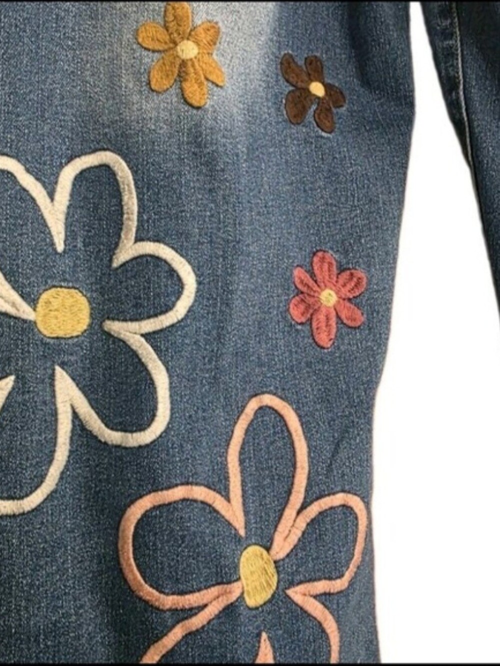 BAR X Oli & Hali Daisy Floral Embroidered Wide Leg Jeans Sz Large - Picture 5 of 11